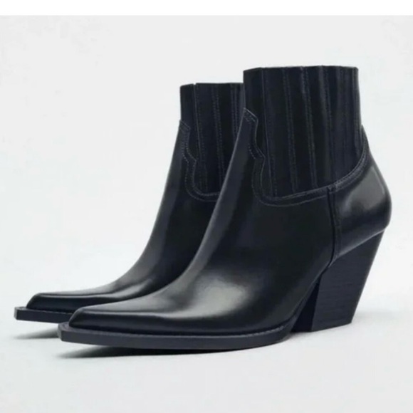 ‼️WOW‼️NEW Zara Black Heeled Cowboy Ankle Boots 3133/010 - Picture 1 of 5
